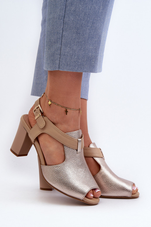 Dámské sandály na podpatku z eko kůže zlaté Queenmarie