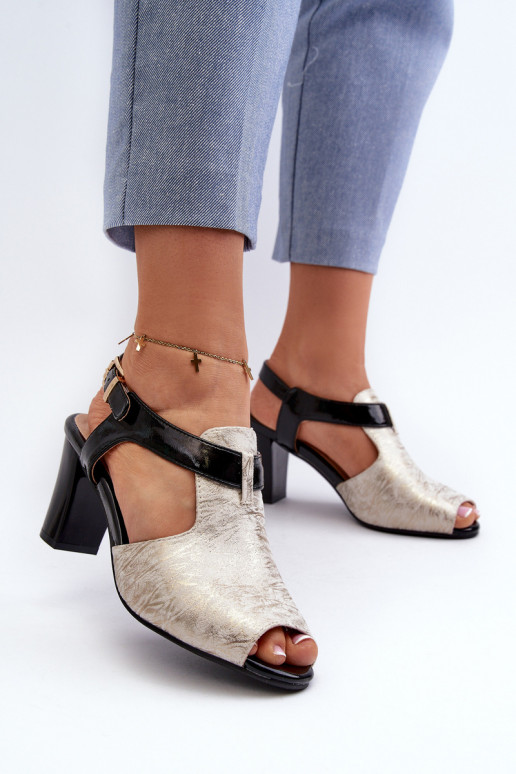 Dámské sandály na podpatku z eko kůže zlatě-černé Queenmarie