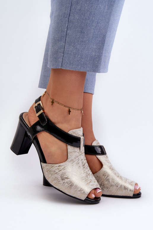 Dámské sandály na podpatku z eko kůže zlatě-černé Queenmarie