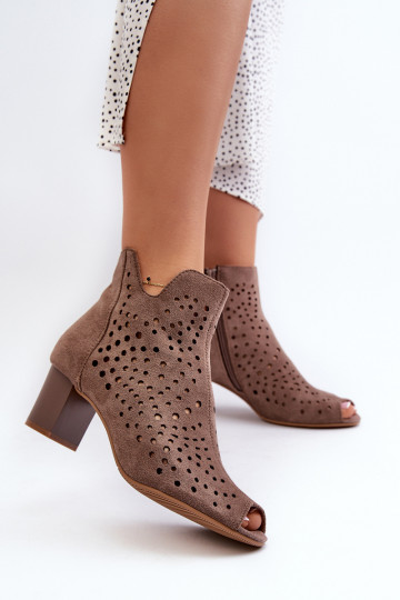 Dámské Botky Z Ekologického Semiše Na Podpatku S Otevřenými Prsty Hnědé Halania 2