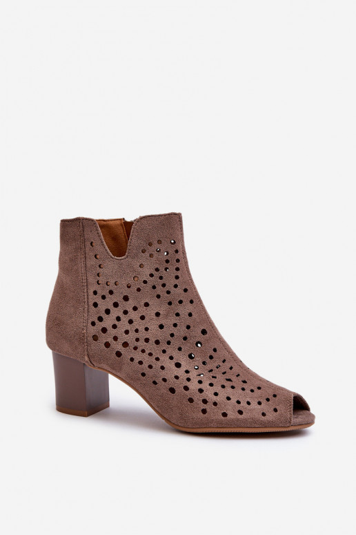 Dámské Botky Z Ekologického Semiše Na Podpatku S Otevřenými Prsty Hnědé Halania