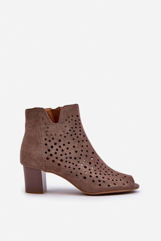 Dámské Botky Z Ekologického Semiše Na Podpatku S Otevřenými Prsty Hnědé Halania