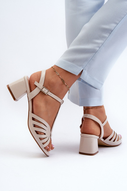 Lakýrované dámské sandály na podpatku Sergio Leone SK880 Béžové