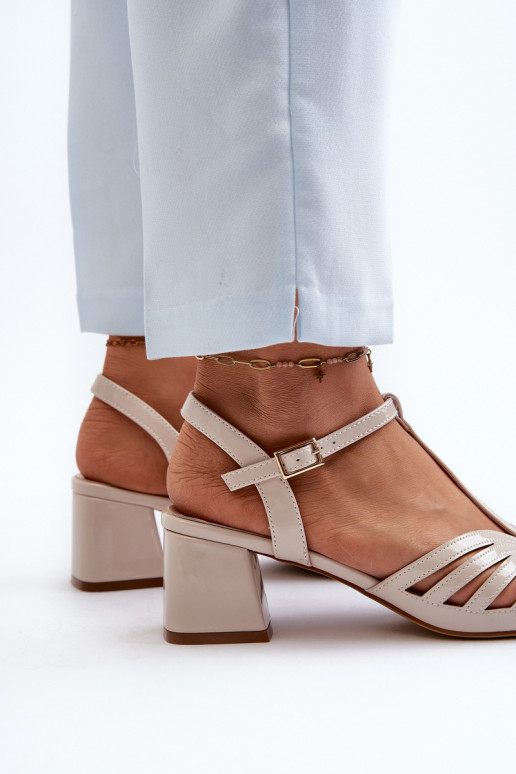 Lakýrované dámské sandály na podpatku Sergio Leone SK880 Béžové