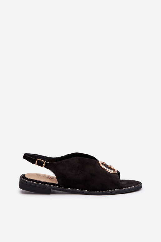 Elegantní dámské sandály s ozdobou z ekosuede S.Barski KV27-058 Černé