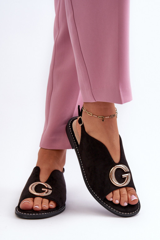 Elegantní dámské sandály s ozdobou z ekosuede S.Barski KV27-058 Černé