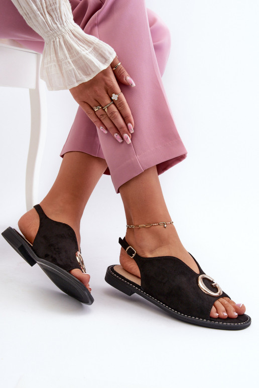 Elegantní dámské sandály s ozdobou z ekosuede S.Barski KV27-058 Černé