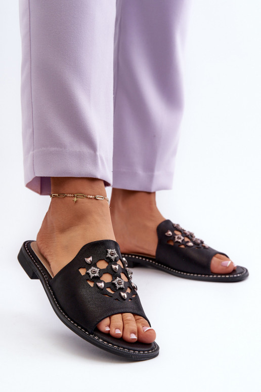 Lesklé dámské sandály s ozdobami S.Barski KV27-063 černé