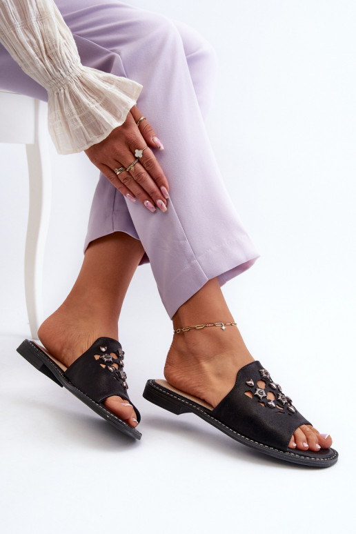 Lesklé dámské sandály s ozdobami S.Barski KV27-063 černé