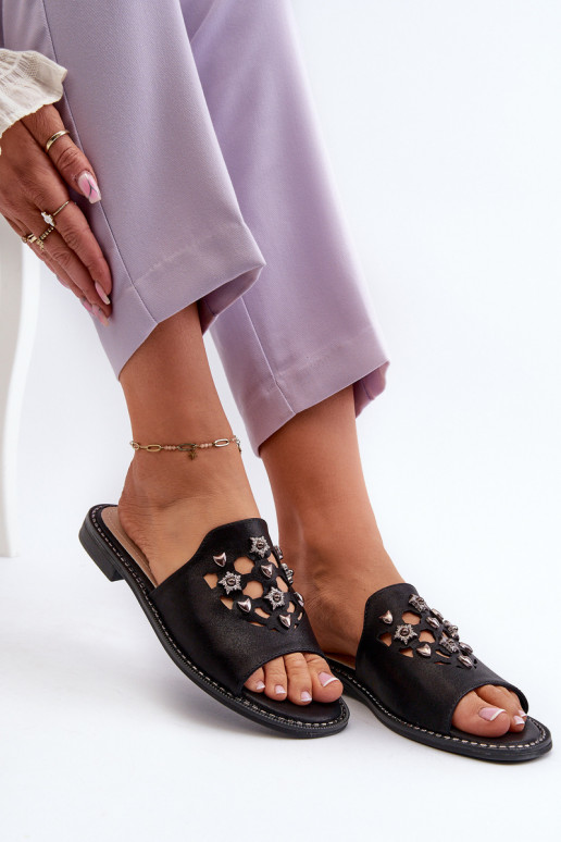 Lesklé dámské sandály s ozdobami S.Barski KV27-063 černé