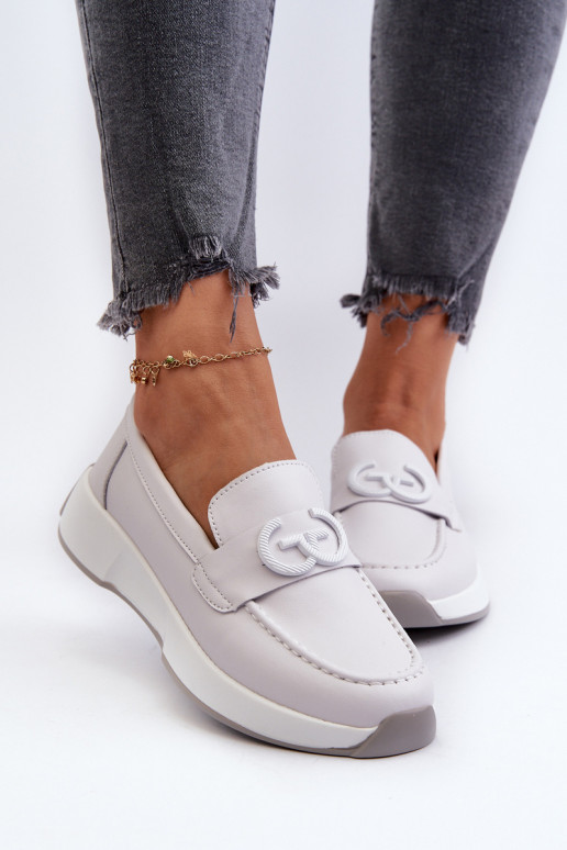 Dámské Kožené Mokasíny Na Platformě Světle Šedé S.Barski LR490