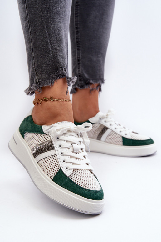 Dámské kožené tenisky D&A LR110 Zeleno-Bílé