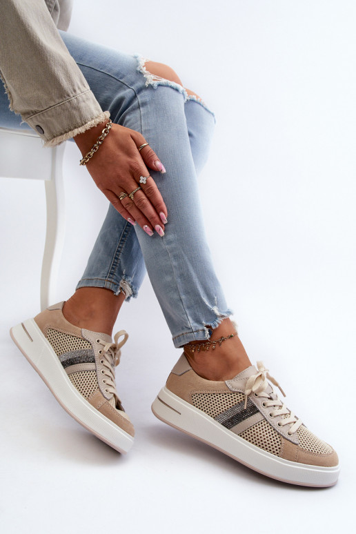 Dámské kožené tenisky D&A LR110 béžové