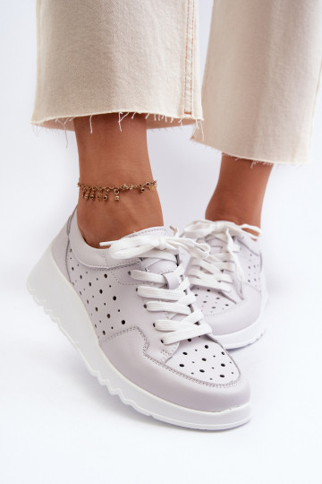 Dámské lodičky na klínku z přírodní kůže světle šedé S.Barski LR482 2