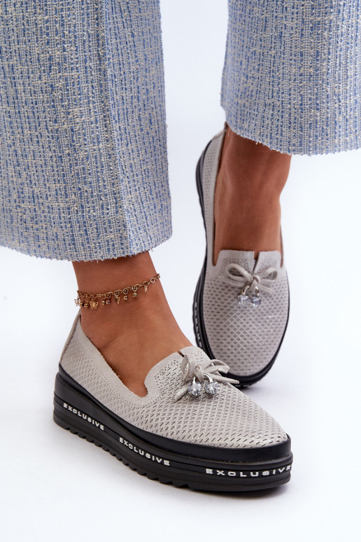 Lesklé Dámské Kozačky Ze Kůže Na Platformě S.Barski LR400 Stříbrné