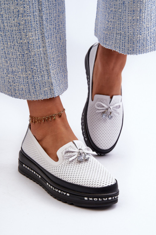 Dámské kozačky z kůže na platformě S.Barski LR400 bílé