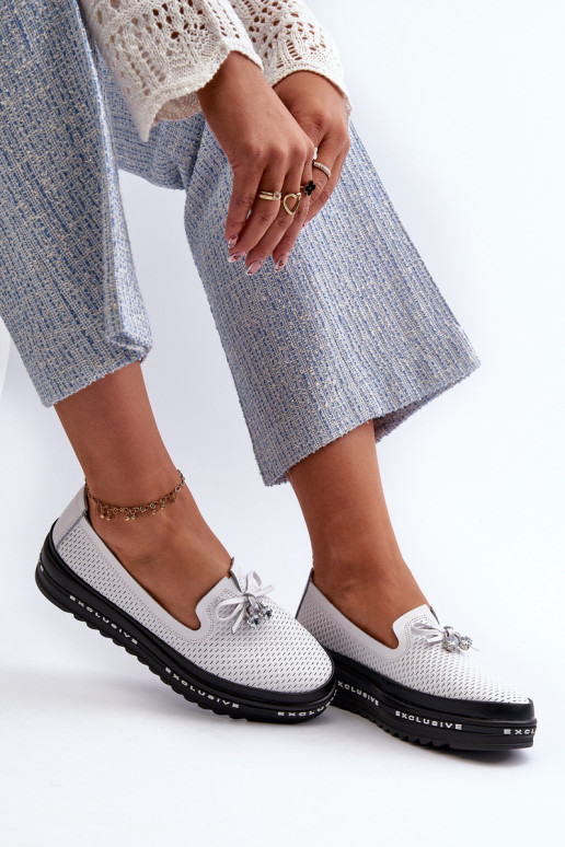 Dámské kozačky z kůže na platformě S.Barski LR400 bílé