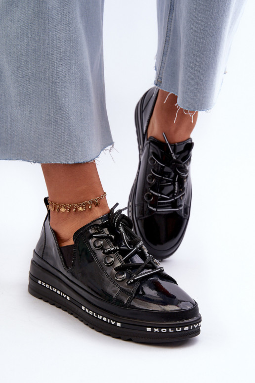 Šněrovací dámské polobotky na platformě z přírodní kůže S.Barski LR620 Černé