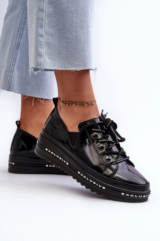 Šněrovací dámské polobotky na platformě z přírodní kůže S.Barski LR620 Černé