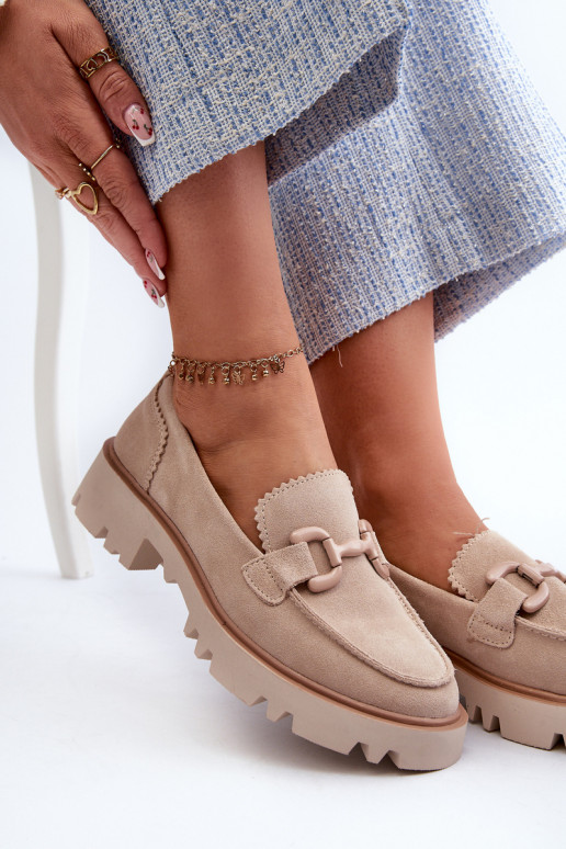 Dámské semišové mokasíny s ozdobou béžové D&A TW117 Béžové