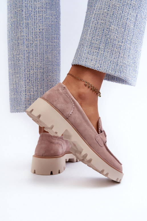 Dámské semišové mokasíny s ozdobou béžové D&A TW117 Béžové