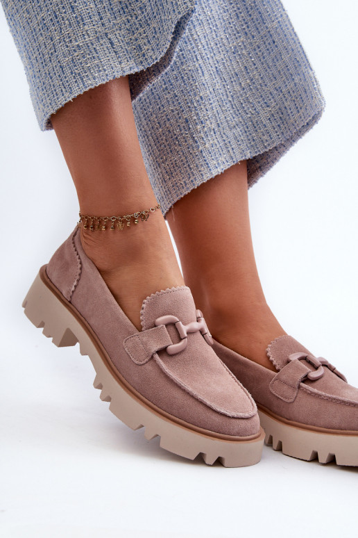 Dámské semišové mokasíny s ozdobou béžové D&A TW117 Béžové