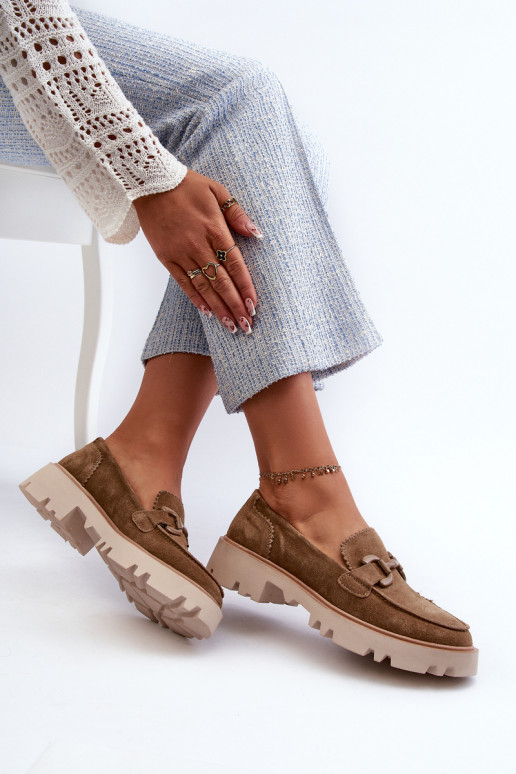 Dámské semišové mokasíny s ozdobou D&A TW117 hnědé