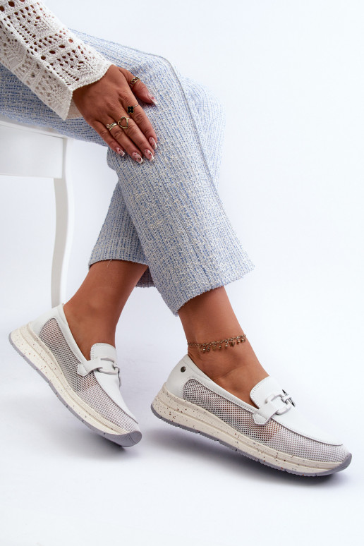 Dámské kožené mokasíny D&A TW210 Bílé