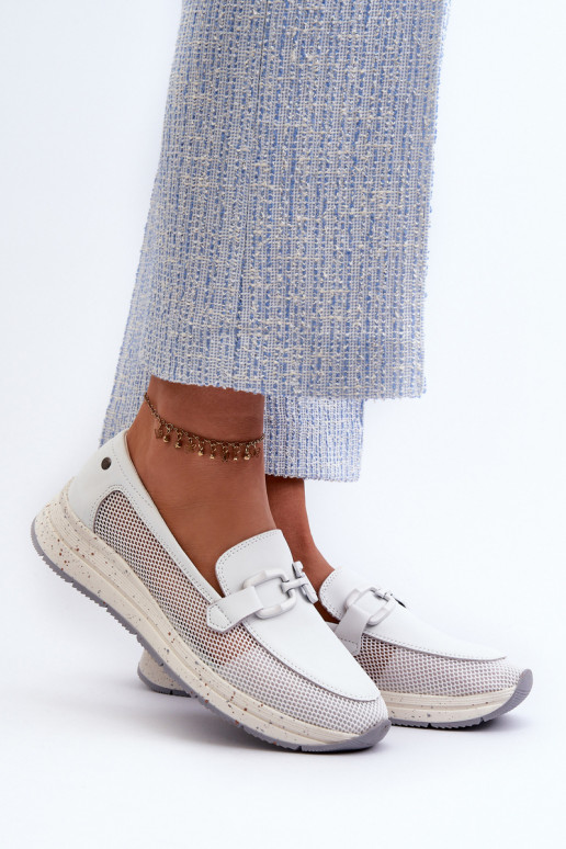 Dámské kožené mokasíny D&A TW210 Bílé