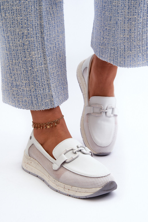 Dámské kožené mokasíny D&A TW210 Bílé