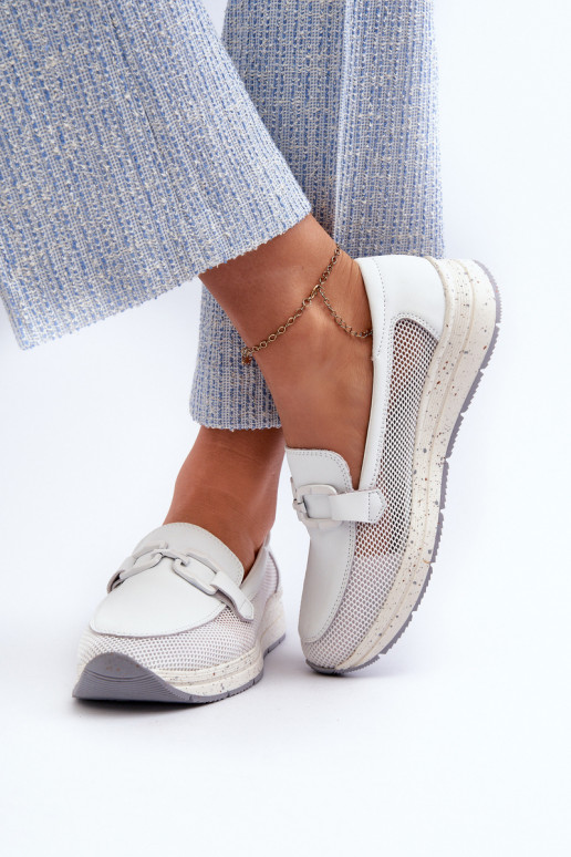 Dámské kožené mokasíny D&A TW210 Bílé