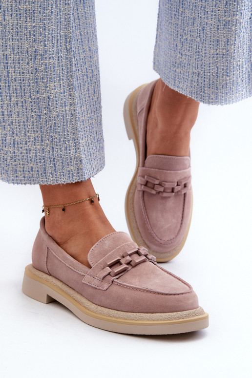 Dámské semišové mokasíny na ploché podrážce s ozdobou D&A TW101 Špinavě růžové