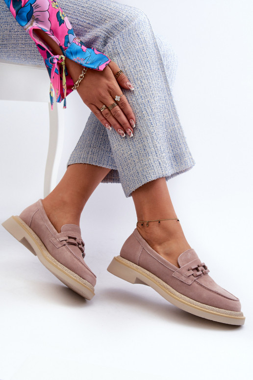 Dámské semišové mokasíny na ploché podrážce s ozdobou D&A TW101 Špinavě růžové