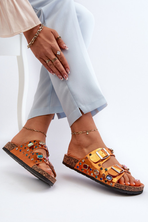 Ozdobené dámské žabky s přezkami S.Barski MY121 oranžové