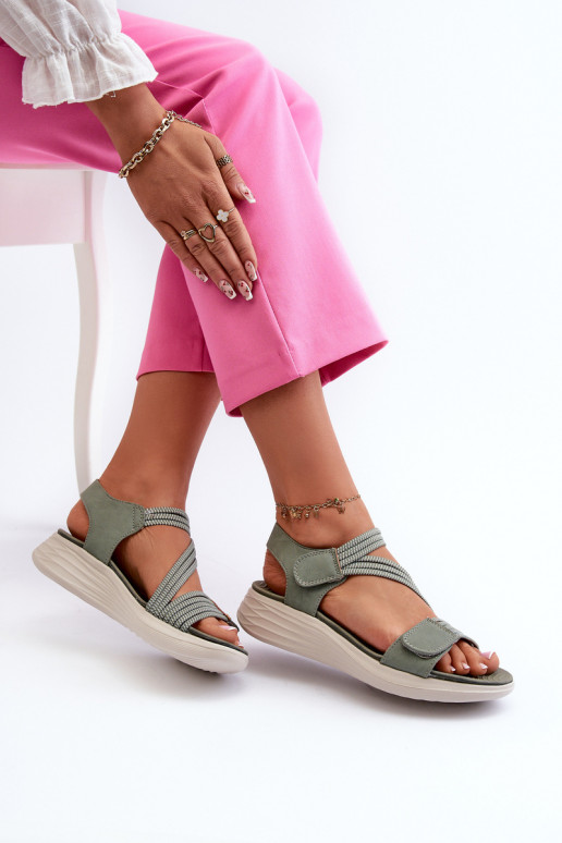 Dámské pohodlné sandály na suchý zip zelené Eladora