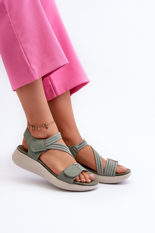 Dámské pohodlné sandály na suchý zip zelené Eladora