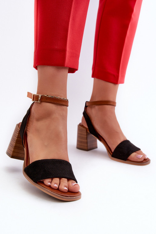 Dámské sandály na podpatku z ekologického semiše černé Ronvia