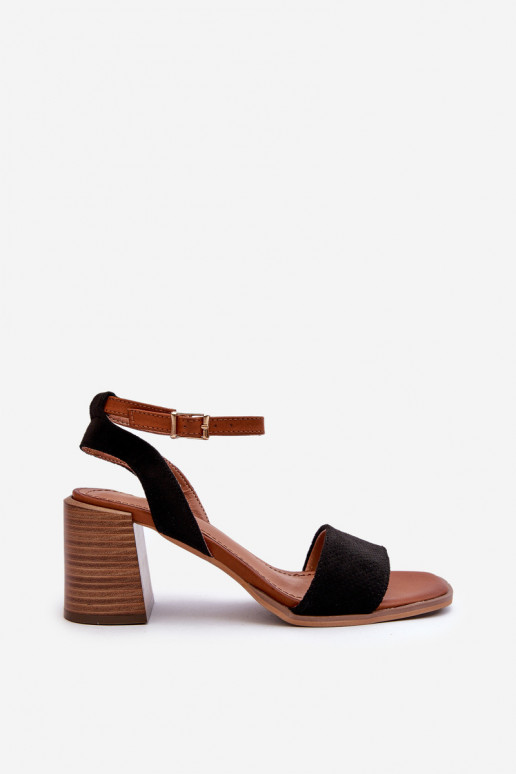 Dámské sandály na podpatku z ekologického semiše černé Ronvia