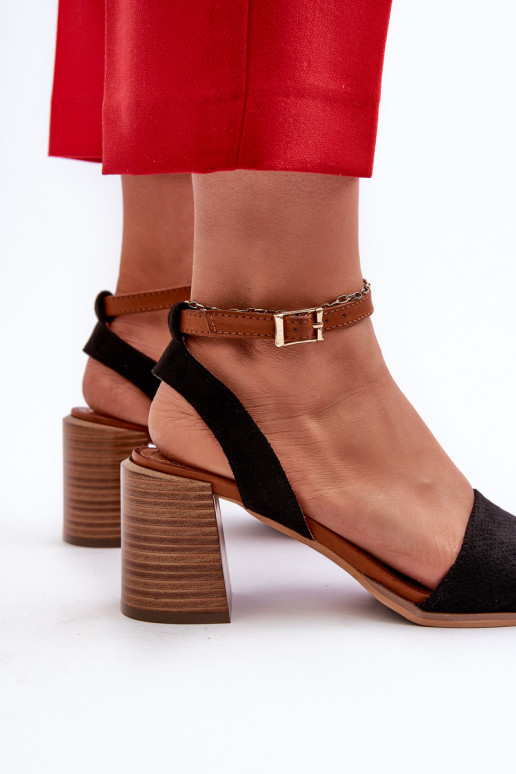 Dámské sandály na podpatku z ekologického semiše černé Ronvia