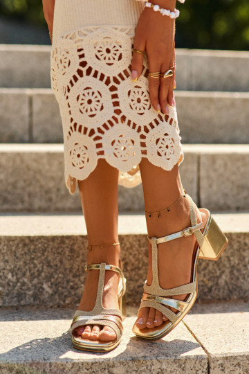 Dámské sandály na podpatku z ekokůže zlaté Lyana 2