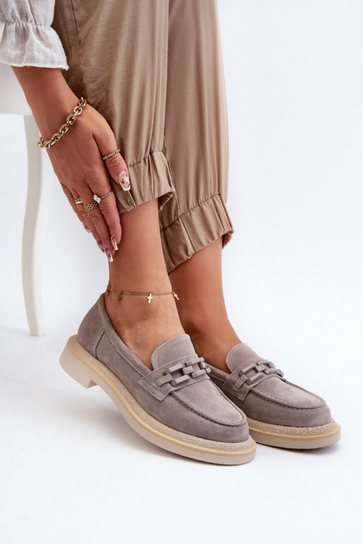 Dámské semišové mokasíny na plochém podpatku s ozdobou D&A TW101 Šedé