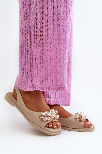 Dámské Sandály S Ozdobami S.Barski KV27-004 Béžové 2