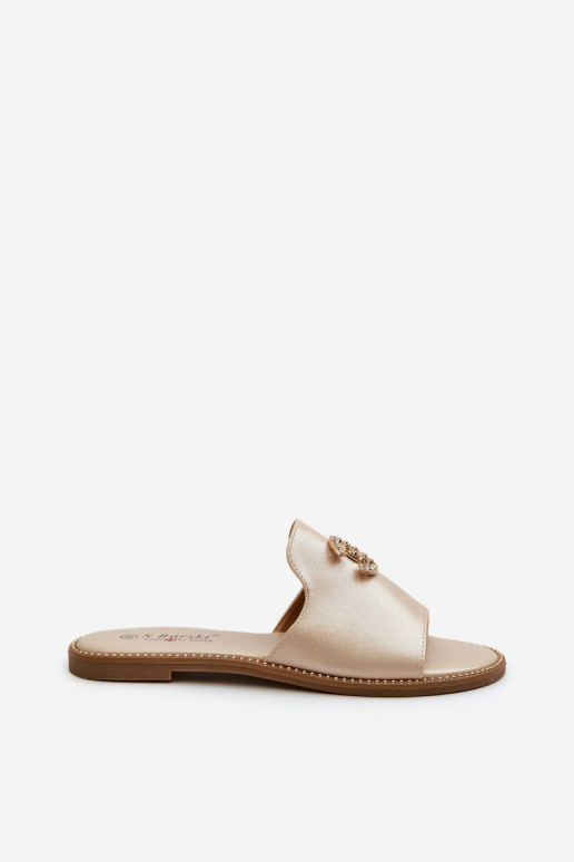 Elegantní Dámské Lesklé Sandály S Ozdobou S.Barski KV27-050 Zlaté Elegantní Dámské Lesklé Sandály S Ozdobou S.Barski KV27-050 Zlaté
