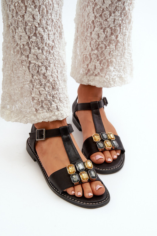 Elegantní Dámské Sandály S Ozdobnými Detaily S.Barski KV27-030 Černé Elegantní Dámské Sandály S Ozdobnými Detaily S.Barski KV27-030 Černé