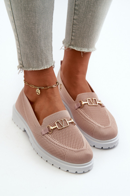 Dámské Mokasíny Na Ploché Podrážce S Zlatým Detailom Růžové Limentia