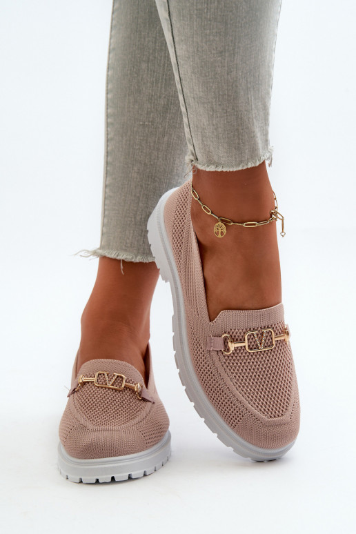 Dámské Mokasíny Na Ploché Podrážce S Zlatým Detailom Růžové Limentia