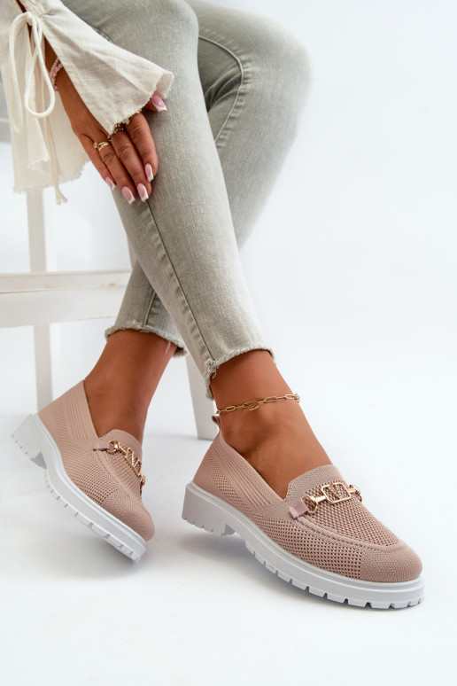 Dámské Mokasíny Na Ploché Podrážce S Zlatým Detailom Růžové Limentia