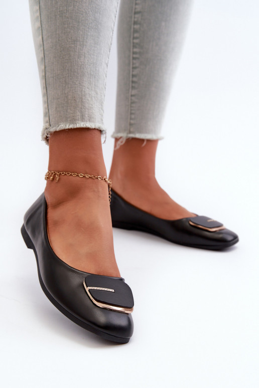 Dámské baletky z ekokože s ozdobou Černé Edoslli Dámské baletky z ekokože s ozdobou Černé Edoslli