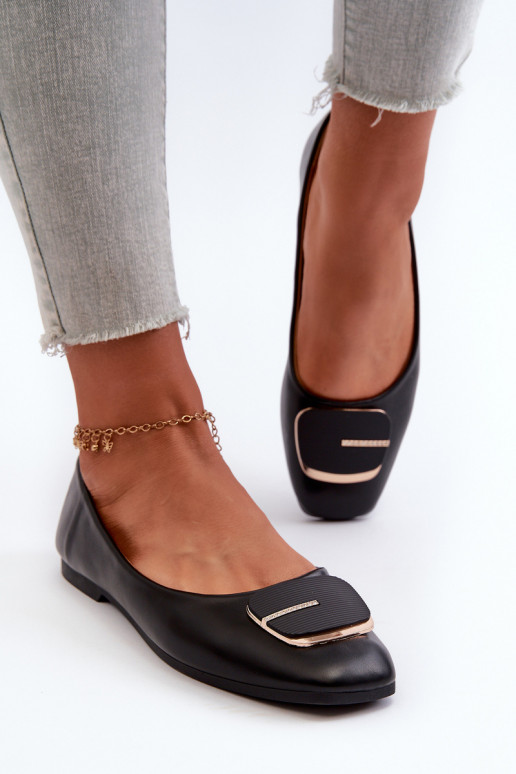 Dámské baletky z ekokože s ozdobou Černé Edoslli Dámské baletky z ekokože s ozdobou Černé Edoslli