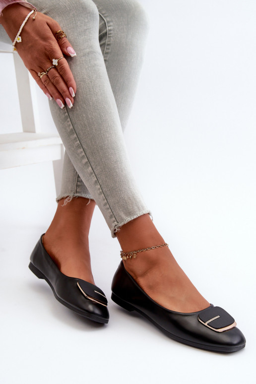 Dámské baletky z ekokože s ozdobou Černé Edoslli Dámské baletky z ekokože s ozdobou Černé Edoslli